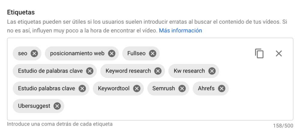 etiquetes youtube