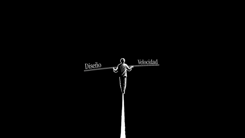 miniatura de hombre con balanza entre diseño y velocidad